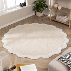 Waschbarer Teppich Rund - Hazy Weiß Creme