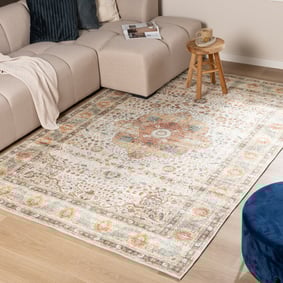 In- & Outdoor Teppich Vintage - Kairo Medaillon Creme Bunt