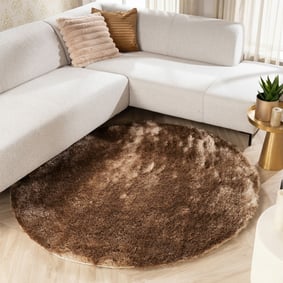 Hochflor Teppich Rund - Glorious Taupe