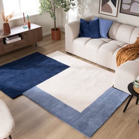 Wollteppich Abstrakt - Jules Creme Blau