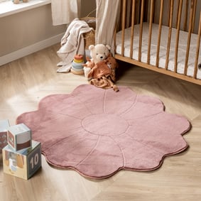 Kinderteppich Waschbar - Coco Blume Dunkelrosa