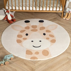 Waschbarer Spielteppich Rund - Sammy Giraffe Beige