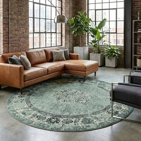 Teppich Vintage Rund - Wonder Grün Schwarz