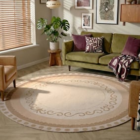 Baumwollteppich Rund - Nola Border Creme