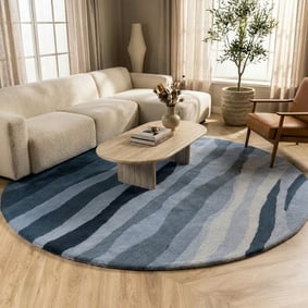 Wollteppich Rund - Liora Blau