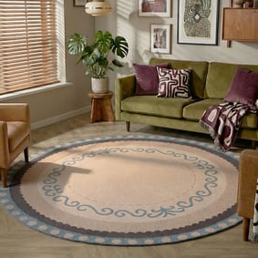 Baumwollteppich Rund - Nola Border Blau