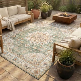 Vintage Gartenteppich - Santo Medaillon Olivgrün