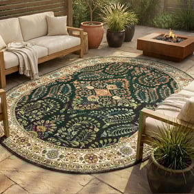 Vintage Gartenteppich Oval - Santo Flora Dunkelgrün