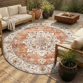 Vintage Gartenteppich Rund - Santo Medaillon Terrakotta