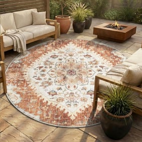 Vintage Gartenteppich Rund - Santo Mandala Terrakotta