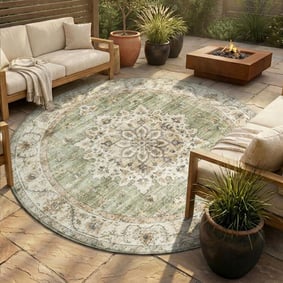 Vintage Gartenteppich Rund - Santo Medaillon Grün