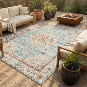 Vintage Gartenteppich - Santo Medaillon Hellblau