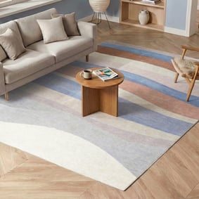 Geometrischer Teppich - Swing Waves Blau Rosa