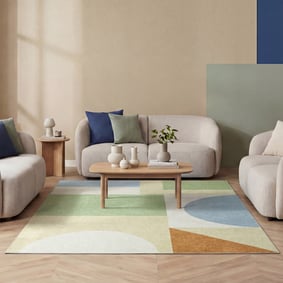 Geometrischer Teppich - Swing Shapes Blau Grün