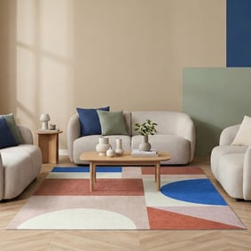 Geometrischer Teppich - Swing Shapes Blau Rosa