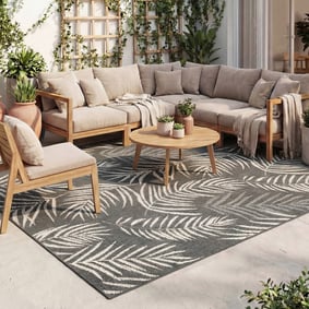 In-& Outdoor Teppich - Malta Leaves Schwarz