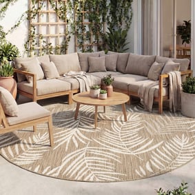 In- & Outdoor Teppich Rund - Malta Leaves Natur