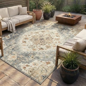 Vintage Gartenteppich - Santo Mandala Blau Grau