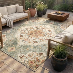 Vintage Gartenteppich - Santo Mandala Olivgrün