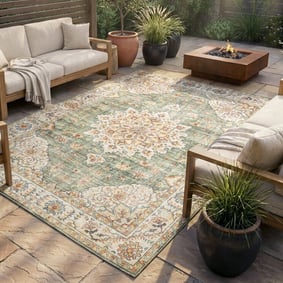 Vintage Gartenteppich - Santo Medaillon Olivgrün