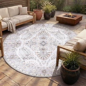 Vintage Gartenteppich Rund - Santo Flora Weiß