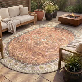 Vintage Gartenteppich Oval - Santo Flora Terrakotta