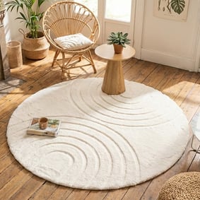 Hochflor Teppich Rund - Carvy Arches Creme