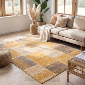 Teppich Vintage - Spring Patchwork Ockergelb Taupe