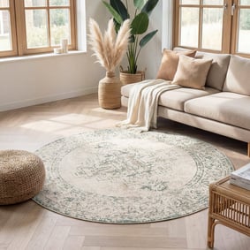 Teppich Vintage Rund - Spring Ethnic Creme Grün