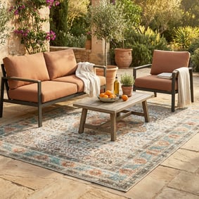 In- & Outdoor Teppich Vintage - Kairo Medaillon Creme Bunt