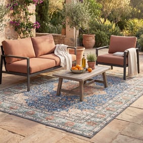 In- & Outdoor Teppich Vintage - Kairo Medaillon Dunkelblau Terra