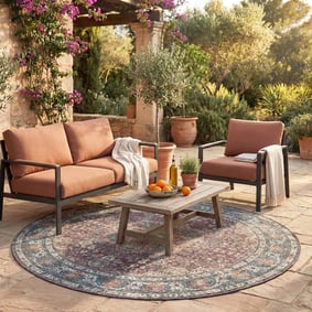 In- & Outdoor Teppich Rund - Kairo Medaillon Bordeaux Rot