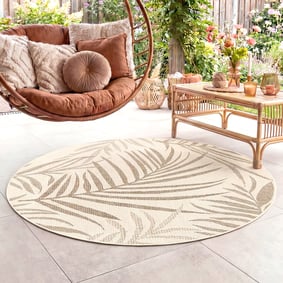In- & Outdoor Jute Teppich Rund - Nomad Leaves Creme