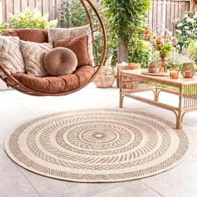 In- & Outdoor Jute Teppich Rund - Nomad Aztec Creme