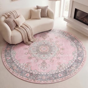 Teppich Vintage Rund - Lily Medaillon Rosa