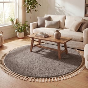 Teppich Hochflor Rund - Lofty Fringe Taupe