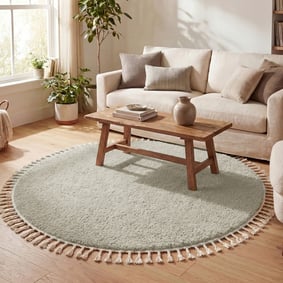 Teppich Hochflor Rund - Lofty Fringe Mint