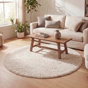 Teppich Hochflor Rund - Lofty Creme Weiß