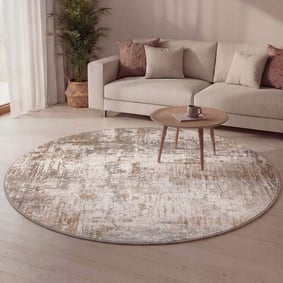 Waschbarer Teppich Rund - Misha Grunge Creme Braun