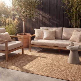 Garten Teppich Jute - Mavi Medaillon Creme Braun
