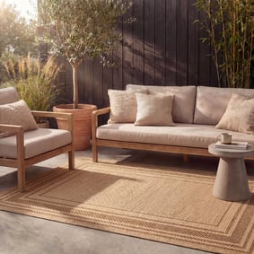 Garten Teppich Jute - Mavi Border Creme Braun