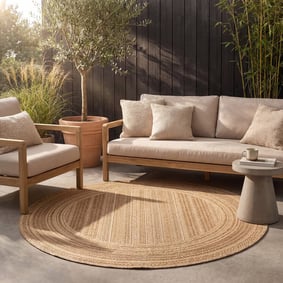 Jute Gartenteppich Rund - Mavi Stripes Creme Braun