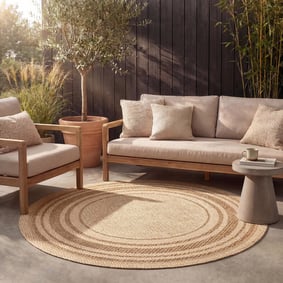 Jute Gartenteppich Rund - Mavi Border Creme Braun