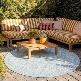 In- & Outdoor Teppich Rund - Summer Oriental Hellblau