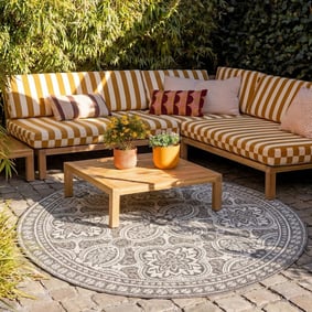 In- & Outdoor Teppich Rund - Summer Oriental Grau