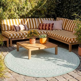 In- & Outdoor Teppich Rund - Summer Azteca Mint