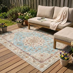 Vintage Gartenteppich - Santo Medaillon Hellblau