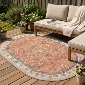 Vintage Gartenteppich Oval - Santo Flora Terrakotta