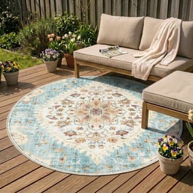 Vintage Gartenteppich Rund - Santo Mandala Hellblau