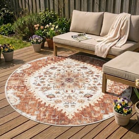 Vintage Gartenteppich Rund - Santo Mandala Terrakotta